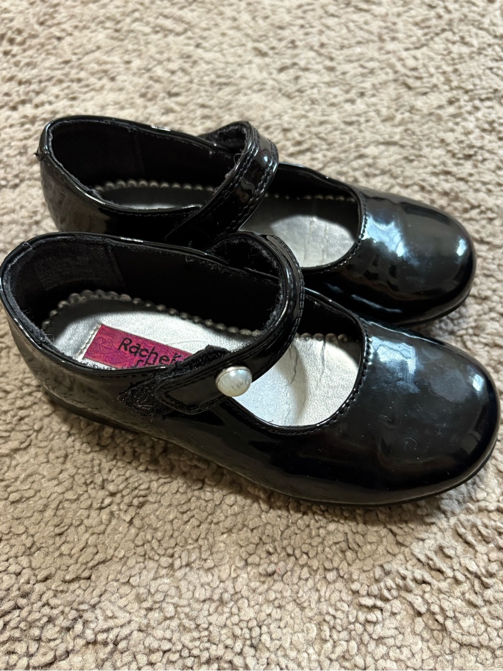 Rachel Shoes Black Patent Mary Jane with Pearl Button